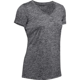 Under Armour Women's Tech V-Neck Twist Short-Sleeve T-Shirt , Black (001)/Metallic Silver , Medium