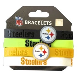 Amico International unisex NFL Sports Team Logo Silicone Rubber Bracelet Set of 4 wrist band, Team Colors, One Size US