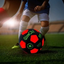 Glowcity Glow In The Dark Size 5 Soccer Ball-Black Light Up Soccer Ball Edition-Illuminates With Super Bright Led Light-Official Size And Weight Ball