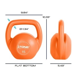 Tone Fitness Vinyl Kettlebell, 15-Pound, Orange