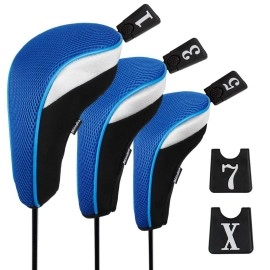 Andux 6pcs/Set Golf Hybrid Club Head Covers and Wood Club Head Covers (3 Hybrid Covers + 3 Wood Covers) Blue