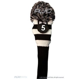Majek #5 Fairway Metal Wood Black & White Golf Headcover Knit Pom Pom Retro Classic Vintage Head Cover
