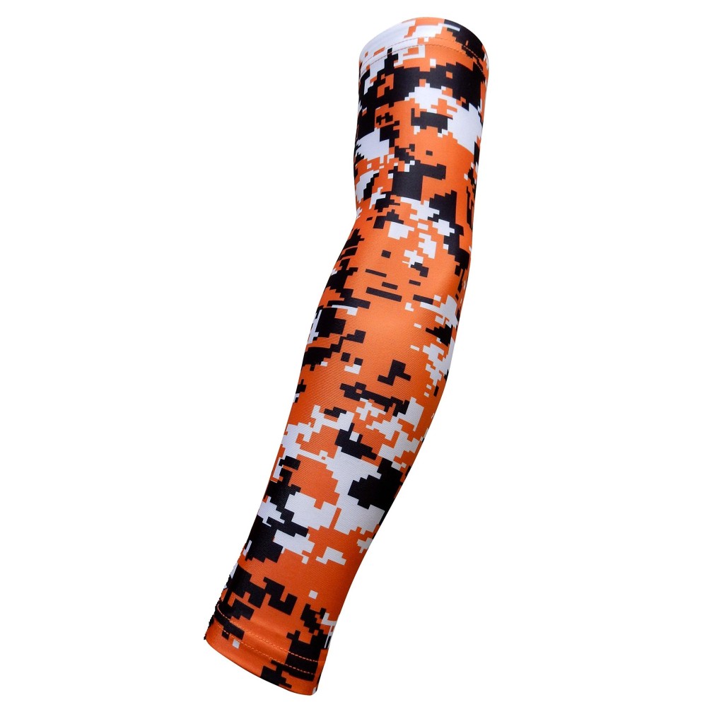 Sportsfarm New Moisture Wicking Compression Arm Sleeve (Orange Digital Camo, Youth Large)