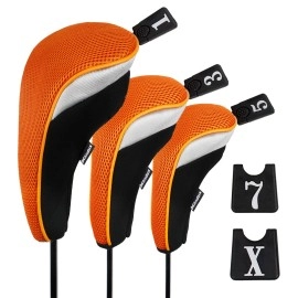 Andux 3pcs/Set Golf 460cc Driver Fairway Wood Club Head Covers with Changeable No. Tags Orange