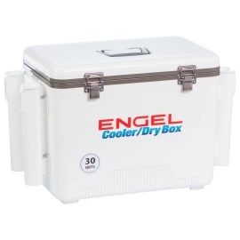 Engel UC30 30qt Leak-Proof, Air Tight, Fishing Drybox Cooler with Built-in Fishing Rod Holders, Also Makes The Perfect Hard Shell Lunchbox for Men and Women in White