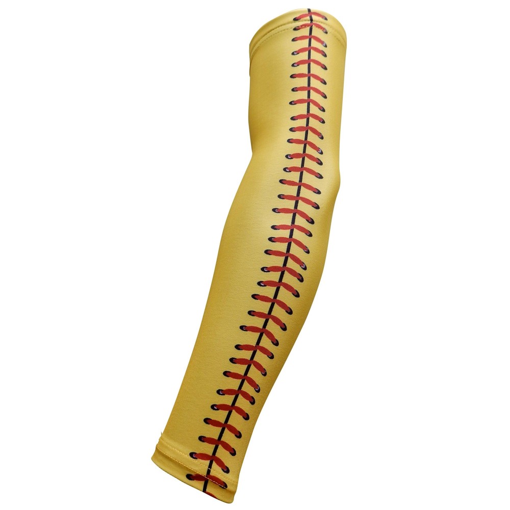 Sportsfarm New Moisture Wicking Compression Arm Sleeve (Yellow Softball Stitches, Small)