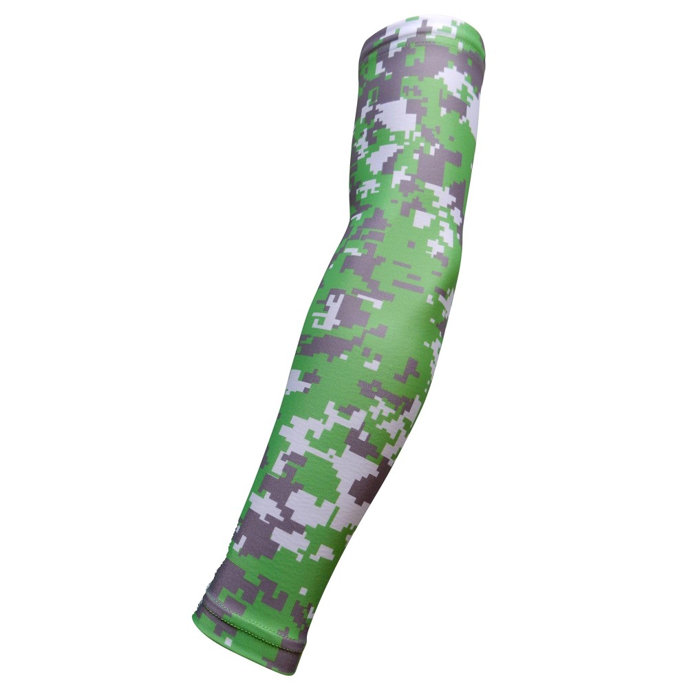 Sportsfarm New Moisture Wicking Compression Arm Sleeve (Neon Green Gray Digital Camo, Medium)