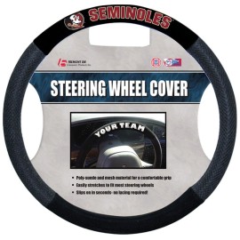 Fremont Die NCAA Florida State Seminoles Poly-Suede Steering Wheel Cover, Fits Most Standard Size Steering Wheels, Black/Team Colors