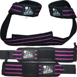 Wrist Wraps Lifting Straps Bundle (2 Pairs) For Weightlifting, Cross Training, Weight Lifting, Workout, Gym, Powerlifting, Bodybuilding - Support For Menwomen - Purple