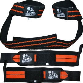 Wrist Wraps Lifting Straps Bundle (2 Pairs) For Weightlifting, Cross Training, Workout, Gym, Powerlifting, Bodybuilding-Support For Women Men,No Injury During Weight Lifting-Orange