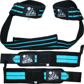 Wrist Wraps Lifting Straps Bundle (2 Pairs) For Weightlifting, Cross Training, Workout, Gym, Powerlifting, Bodybuilding -Support For Women Men,No Injury During Weight Lifting-Aqua