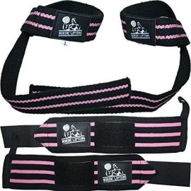 Wrist Wraps Lifting Straps Bundle (2 Pairs) For Weightlifting, Cross Training, Workout, Gym, Powerlifting, Bodybuilding -Support For Women Men, No Injury During Weight Lifting-Pink