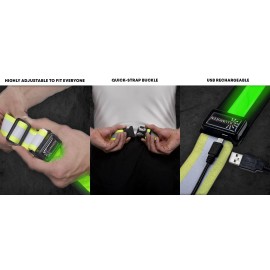 ILLUMISEEN LED Reflective Belt Sash | High Visibility LED Lights with 2 Lighting Modes | Adjustable Quick Release Buckle | USB Rechargeable, No Batteries Needed | Weatherproof Professional Safety Gear