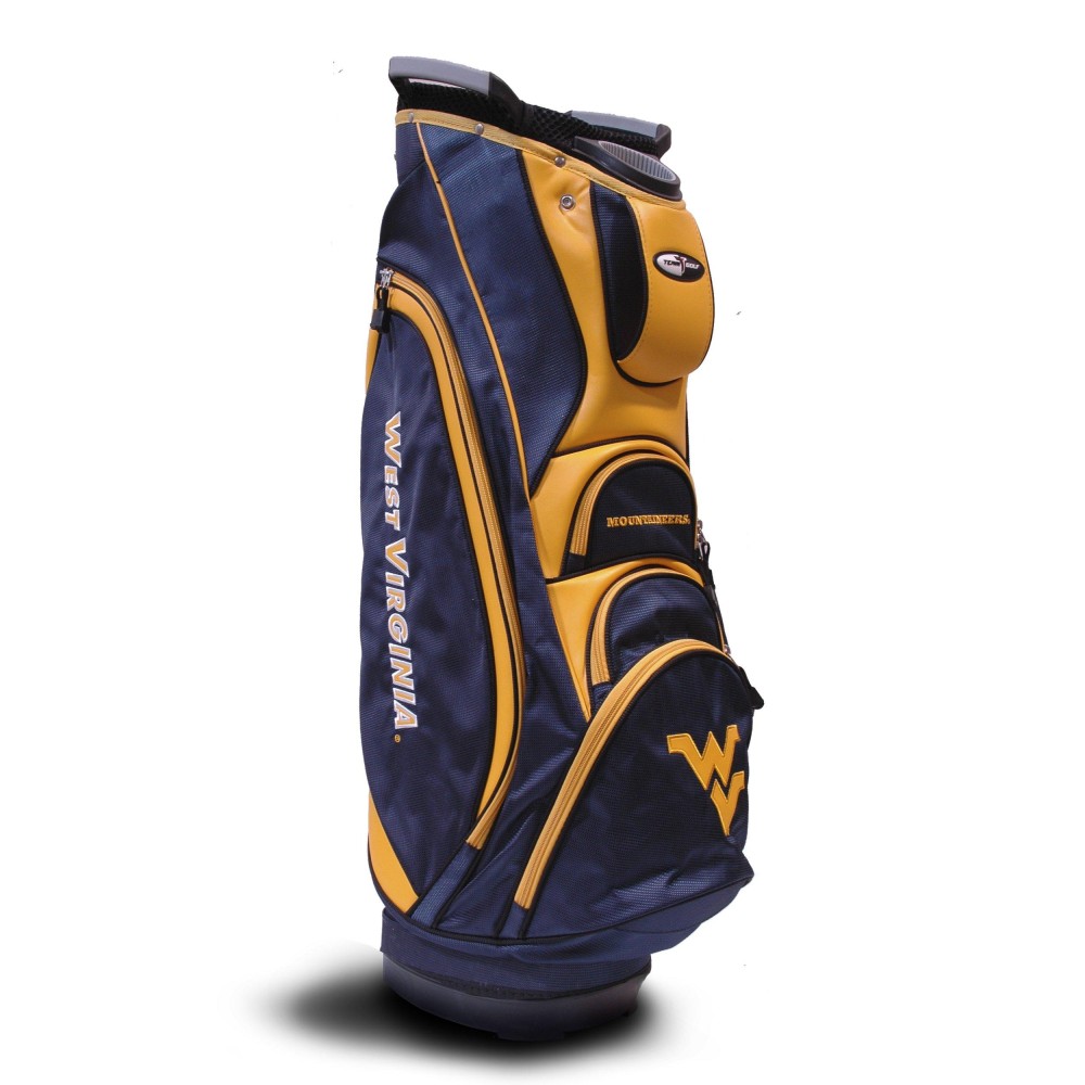 Team Golf NCAA West Virginia Mountaineers Victory Golf Cart Bag, 10-Way Top with Integrated Dual Handle & External Putter Well, Cooler Pocket, Padded Strap, Umbrella Holder & Removable Rain Hood