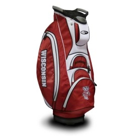 Team Golf NCAA Wisconsin Badgers Victory Golf Cart Bag, 10-way Top with Integrated Dual Handle & External Putter Well, Cooler Pocket, Padded Strap, Umbrella Holder & Removable Rain Hood