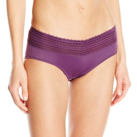 Warners Womens No Pinching No Problems Dig-Free Comfort Waist With Lace Microfiber Hipster 5609J, Purple Fig, Medium (6)
