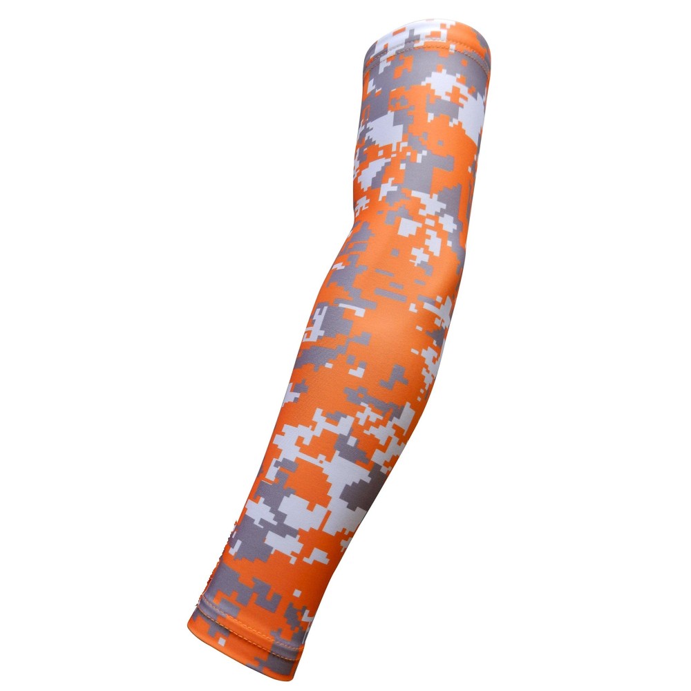 Sportsfarm New Orange Gray White Digital Camo Arm Sleeve - Moisture Wicking Compression (Youth Large)