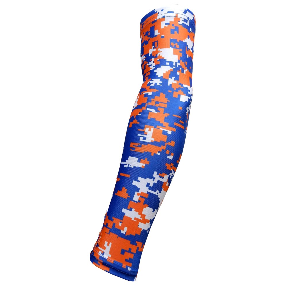 Sportsfarm New Royal Blue Orange White Digital Camo Arm Sleeve - Moisture Wicking Compression (Youth Medium)