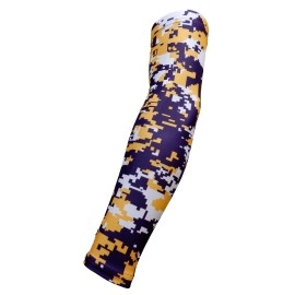 Sportsfarm New Moisture Wicking Compression Arm Sleeve (Purple Yellow Digital Camo, Youth Large)