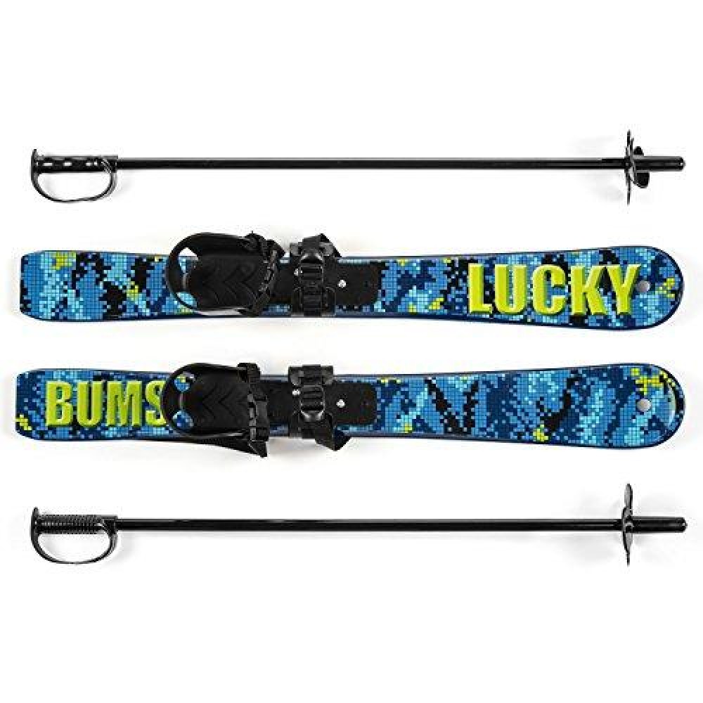 Lucky Bums Kids Beginner Ski And Pole Set With Bindings, Digital Blue