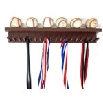 Baseball Bat Rack and Ball Holder Display Meant to Hold 17 Mini Size Collectible Bats and 6 Baseballs Brown