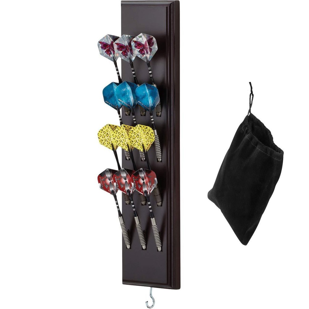 Viper Dart Caddy Solid Wood Wall Mounted Dart Holder / Stand, Displays 4 Sets of Steel or Soft Tip Darts, for all Sisal & Electronic Dartboards, Surrounds & Cabinets, Mahogany Finish