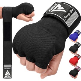 Rdx Training Boxing Inner Gloves Hand Wraps Mma Fist Protector Bandages Mitts,Black,Large