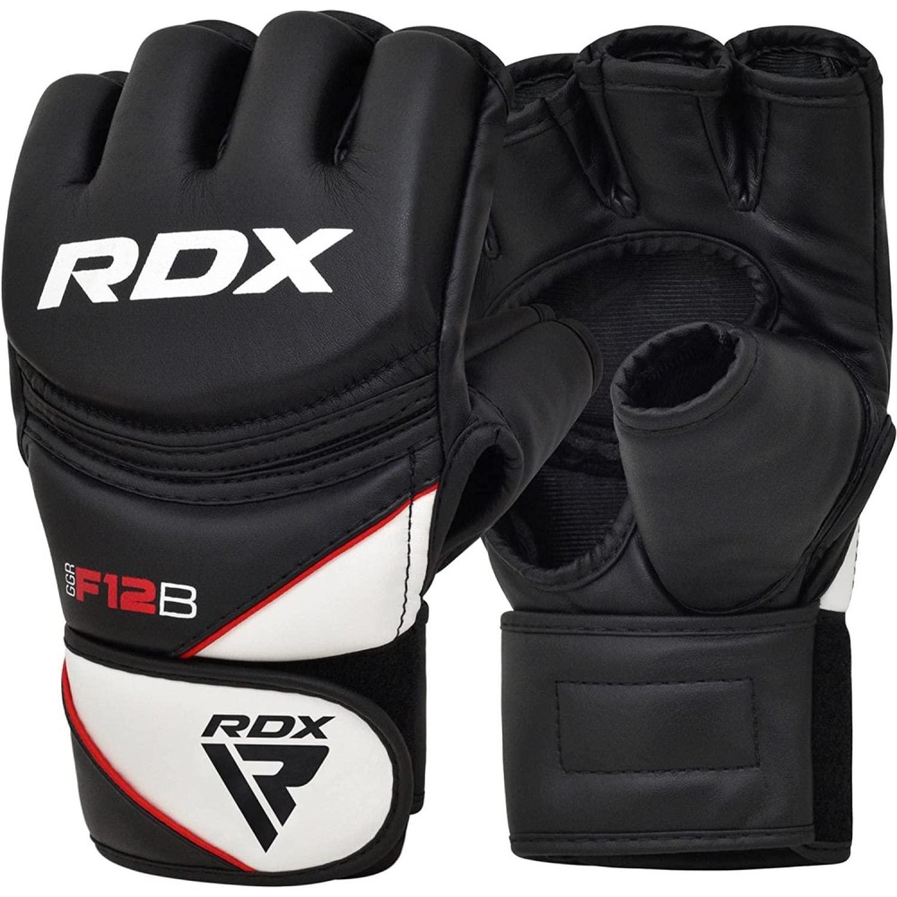 Rdx Maya Hide Leather Grappling Mma Gloves Ufc Cage Fighting Sparring Glove Training F12,Black,Medium