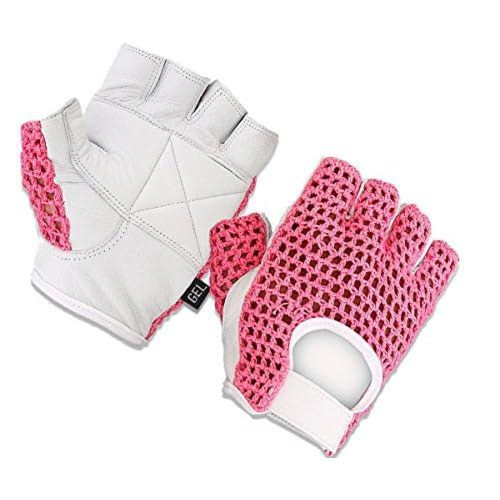 Gel Padded Leather Gym Gloves Fitness Cycling Weight Lifting Sports Wheelchair Pink/White W-1024 (Large)