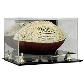 SAFTGARD SUPPLIES Deluxe Acrylic Football Display Case w/ Mirror Back & Gold Risers