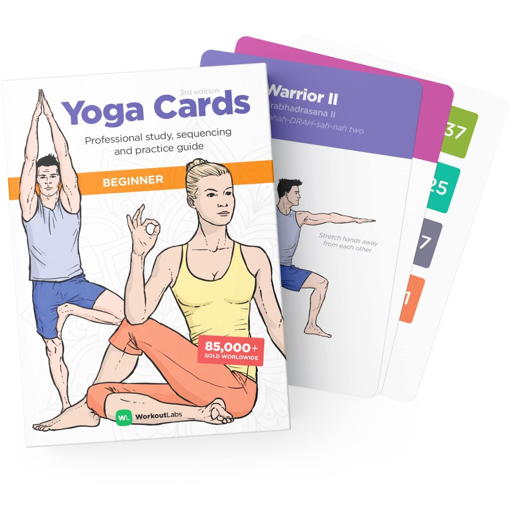 Workoutlabs Yoga Cards - Beginner: Visual Study, Class Sequencing & Practice Guide With Essential Poses, Breathing Exercises & Meditation Plastic Flash Cards Deck With Sanskrit