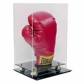 Saftgard Supplies Deluxe Acrylic Vertical Boxing Glove Display Case W/ Gold Risers