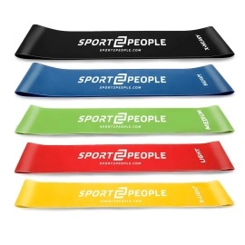 sport2people Set of 5 Exercise Resistance Loop Bands with 2 Workout E-Books for Strength Training and Physical Therapy - Fitness Mini Loops for Booty, Hips and Legs