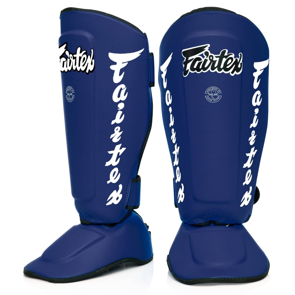 Fairtex Sp7 Muay Thai Shin Guards For Men, Women, Kids Shin Guards Made With Syntek Leather & Are Premium, Lightweight & Durable Detachable Shin & Foot Protector- Large, Blue