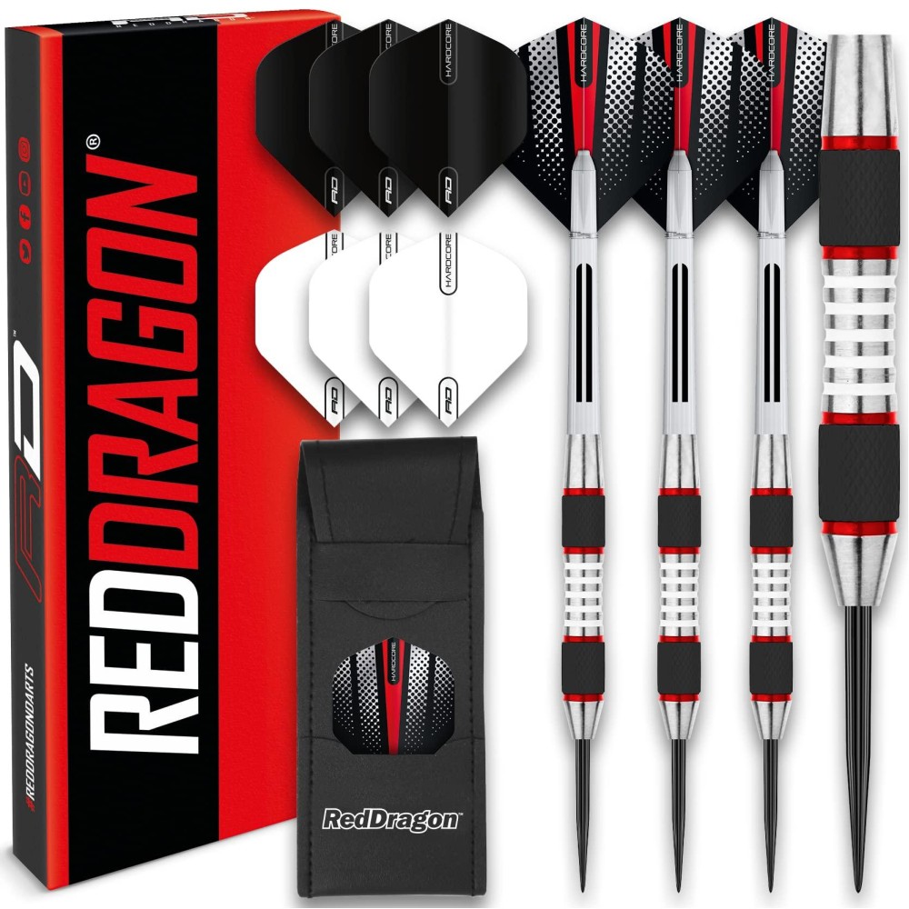 Red Dragon Evos Tungsten Steeltip Darts Set - 28G With Flights, Stems And Wallet