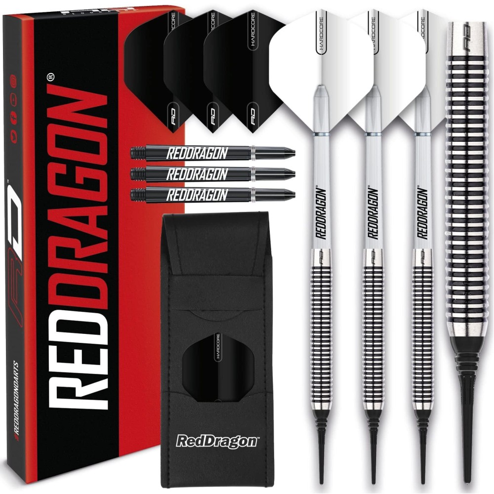 Red Dragon Pegasus Soft Tip: 20G - Tungsten Darts Set With White Stems, White Flights And Case