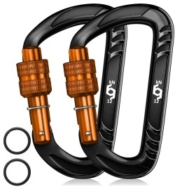 Rhino Produxs 12Kn (2697 Lbs) Heavy Duty Lightweight Locking Carabiner Clips - Excellent For Securing Pets, Outdoor, Camping, Hiking, Hammock, Dog Leash Harness, Keychains, Water Bottle