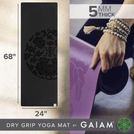 Gaiam Yoga Mat - Premium 5mm Dry-Grip Extra Long Thick Non Slip Exercise & Fitness Mat for Hot Yoga, Pilates & Floor Workouts (78