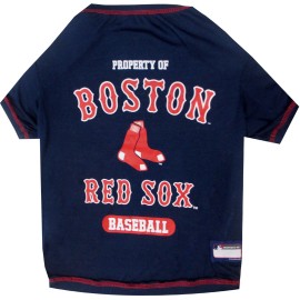 MLB Tee Shirt for Dogs & Cats - Boston Red Sox Dog T-Shirt, Small.