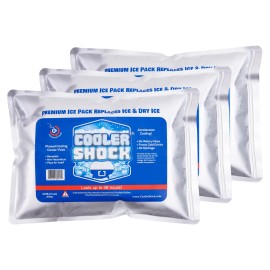 Cooler Shock Ice Packs For Cooler, Strong, Reusable, Premium Ice Pack And Lunch Cooler Set For Long Term Use, Cools Faster Than Ice, 3 Pack