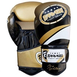 Farabi Sports Boxing Gloves Training Punching Bag Kick Boxing Muay Thai Bag Gloves (Pro Fighter Gold, 16-Oz)