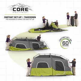 CORE Instant Cabin Tent | Multi Room Tent for Family with Storage Pockets for Camping Accessories | Portable Large Pop Up Tent for 2 Minute Camp Setup | Sleeps 9 People, 14' x 9'