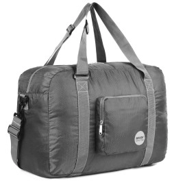 Wandf Foldable Travel Duffel Bag Luggage Sports Gym Water Resistant Nylon, Grey