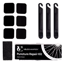 Velochampion Portable Glue Bike Tire Patch Repair Kit With Rubberised Glue Solution + 11 Repair Patches For All Bike Types, Road Bike, Mountain Bike, Commuter Bike, Bmx, Kids