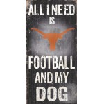 Texas Longhorns College University NCAA Team Logo Garage Home Office Room Wood Sign with Hanging Rope - ALL I NEED IS FOOTBALL AND MY DOG