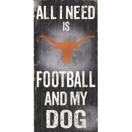 Texas Longhorns College University NCAA Team Logo Garage Home Office Room Wood Sign with Hanging Rope - ALL I NEED IS FOOTBALL AND MY DOG