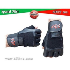 4Fit Leather Weight Lifting Gloves Long Wrist Wrap Padded Strength Training Gym S-Xxl (Medium) (Medium)