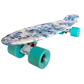 LMAI 22'' Cruiser Skateboard Graphic Blue Flower Floral Board Complete Skateboad