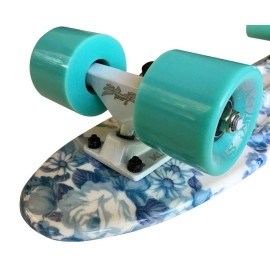 LMAI 22'' Cruiser Skateboard Graphic Blue Flower Floral Board Complete Skateboad