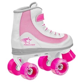 Roller Derby Firestar Youth Girl's Quad Roller Skates, White/Pink, Size 03